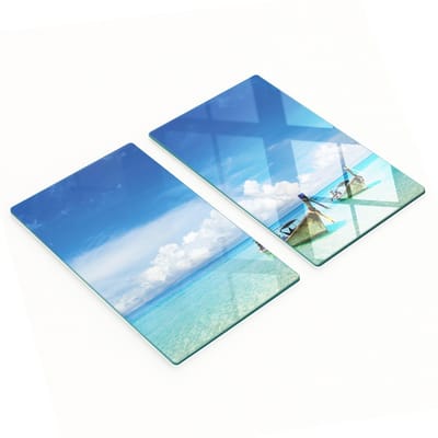 Decoratieve glazen snij- en serveerplanken in de vorm van strandbootjes, 2x30x52 cm