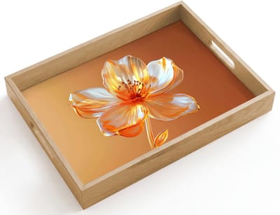 Dienblad hout 40x30 cm - Schootdienblad - Glazen - Bloem - Oranje - Borrelplank rechthoek - Plateau dienbladen
