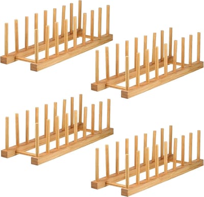 Famanu – Set van 4 bamboe afdruiprekken voor kast – bordenrek/potdekselhouder – ook voor kom, beker, snijplank