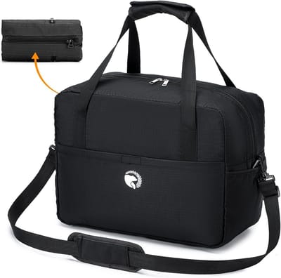 Reisweekendtas 40x30x20 voor Wizzair, Vouwbare Sporttas, Waterdichte Handbagage, 25L Zwart Nylon, Ideaal voor Korte Trips en Ziekenhuisbezoeken