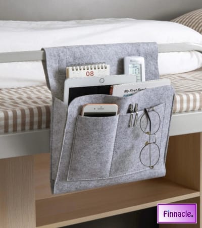 Finnacle - Nachtkastje Opbergtas - Bedopberger - Tijdschriftenhouder - Opbergzak - Bed Opbergzak - Bank Opbergzak - Magazijn Opberger - Tablet Opberger - Voor aan bed of bank - Vilten - Grijs