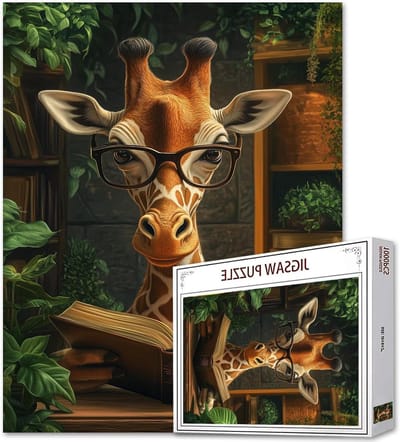 Giraffe leesboeken, 1000 stuks, jigsaw puzzel voor volwassenen, dieren met bril, in de bibliotheek, jigsaw puzzels, moeilijk uitdagende familieactiviteit, spel, nachten, doe-het-zelf handwerk,