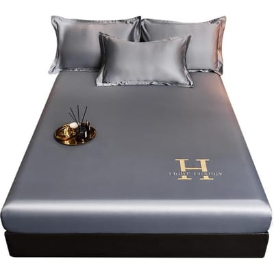 Satijnen Zijden Getailleerd Bedlaken Effen Kleur Elastische Wasbare Bedsprei IJskoude Zomer Matrashoes Huis Slaapkamer Decor 200x220cm