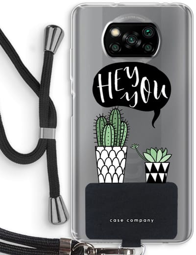 Case Company® - Hoesje met koord geschikt voor Poco X3 Pro hoesje met Koord - Hey you cactus - Telefoonhoesje met Zwart Koord - Bescherming aan alle Kanten en Over de Schermrand