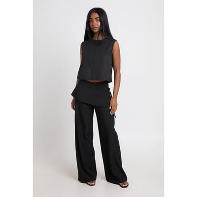 boohoo Dames Wijde Pantalon Met Rok Overlay | Zwart | Maat: 34