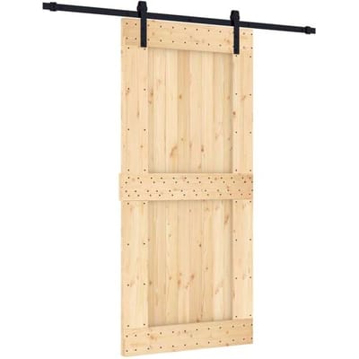 vidaXL - Schuifdeur - Naturel - en - Zwart - 95 - x - 210 - cm - Massief - Pine - Hout