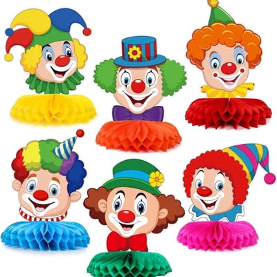 Kleurrijke clown-tafeldecoratie set van 6 stuks voor carnaval en feestelijke gelegenheden met 3D-effect