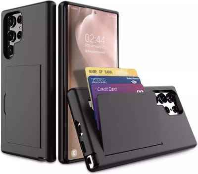 Smartphonica Samsung Galaxy S22 Ultra hoesje sterk TPU met pashouder - Zwart geschikt voor Samsung Galaxy S22 Ultra