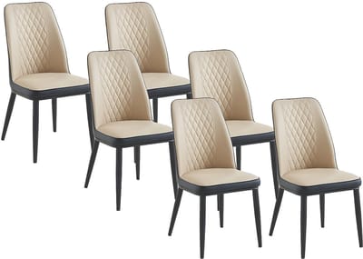 Vente-unique Set van 6 stoelen in kunstleer en metaal - Beige en antraciet - MILDURA