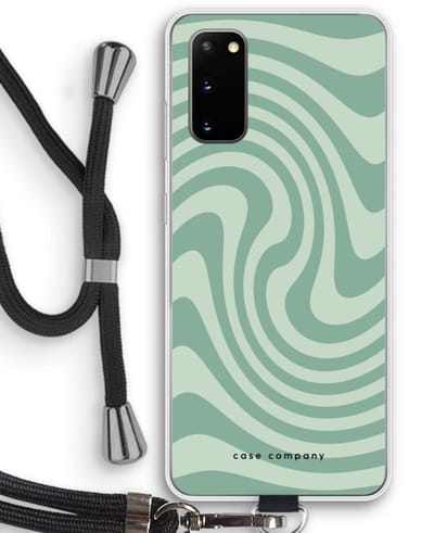Case Company® - Hoesje met koord geschikt voor Samsung Galaxy S20 hoesje met Koord - Swirl Groen - Telefoonhoesje met Zwart Koord - Bescherming aan alle Kanten en Over de Schermrand