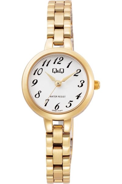 Q&Q Q55B-004PY - Horloge - Analoog - Dames - Vrouwen - stalen band - Rond - Metaal - Cijfers - Goudkleurig - Wit