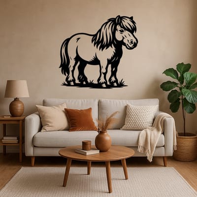 BR2Laser Shetlander Pony – Wanddecoratie – Lasergesneden Hout – Paarden kunst – 75 cm Breed
