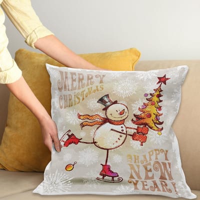 New Bed Kerstmis Schaatsende vrolijke sneeuwpop Decoratieve Kussenhoes met Rits Dubbelzijdige Print voor Woonkamer Upgrade, 40cm x 40cm
