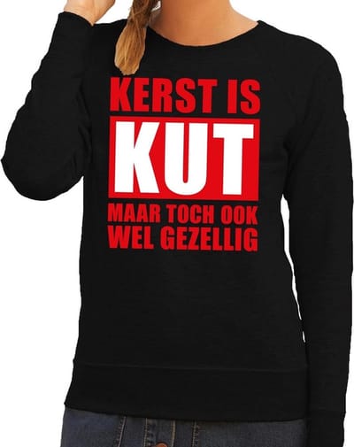 Bellatio Decorations Foute Kersttrui - Kerst is kut maar toch ook wel gezellig - zwart - voor dames XS
