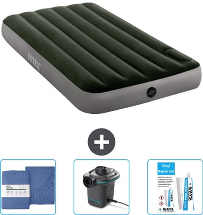 Intex Luchtbed - 1-Persoons - 99 x 191 x 25 cm - Groen - Inclusief Hoeslaken - Pomp en Reparatieset