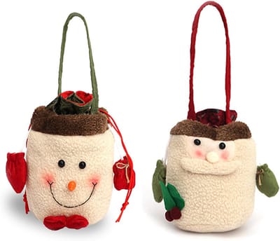 2 Stuks Kerstmis Tote Tas voor Snoep en Appels, Fleece Trekkoord Tas voor Kerst Snacks en Cadeaus (18 x 10 cm)