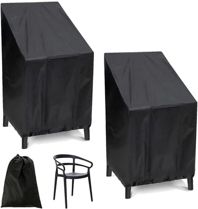 Stoelhoes, 2 stuks, 65 x 65 x 120 cm, afdekking voor tuinstoelen, tuinstoelhoes van Oxford-stof, geschikt voor tuinstoelen, stapelbare balkonstoelen, zwart