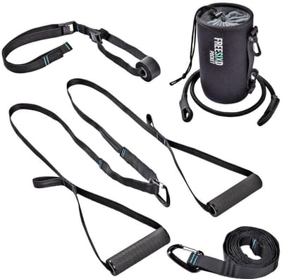 PULLUP & DIP FREESIXD - Pocket Sling Trainer - Houten Gymringen - Ultra Compact Design - Inclusief Deuranker