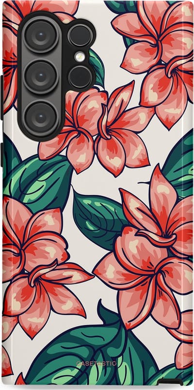 Casetastic hoesje geschikt voor Samsung Galaxy S23 Ultra - Dubbellaagse bescherming - Bloemenparadijs - Fashion Case - Petrol Koraal Perzik Wit