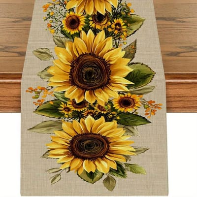VIKAMA Landelijke Stijl Zonnebloem Tafelkleed Warme Huisdecoratie Textuur Eettafel Salontafel Fris Natuurlijke Stijl Bureau Decoratie 33x230cm black