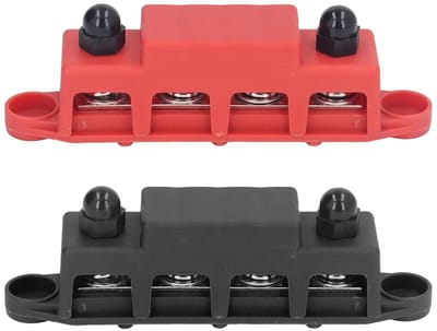 Rood Zwart Stroomverdeling Blok M8 48V 250A 4 Terminal Bus Bar Met Messing Bord - Set van 2, Brede Toepassing Voor Dc Voedingssystemen