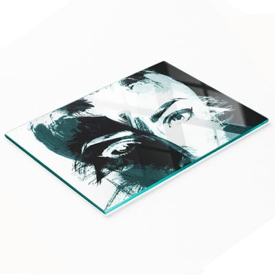 Glazen snijplank met abstracte afbeelding van een vrouw, 80x52 cm