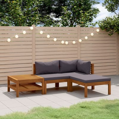 vidaXL - 4-delige - Loungeset - met - kussens - massief - acaciahout