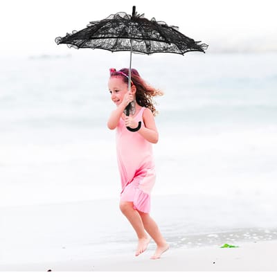 Parapluie en coton et dentelle de mariée pour les fêtes de mariage, accessoire de photographie de danse (Noir) noir