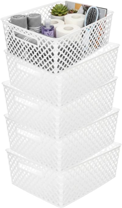 Storage Solutions Kast Opbergmand - 5x - van kunststof - wit - 29 x 35 x 13 cm - 11 liter - organizer box