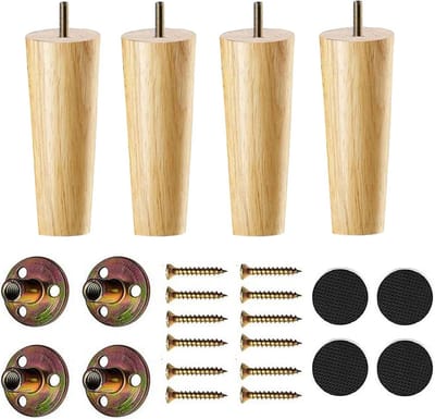 Set van 4 Massief Houten Meubelpoten voor Bank, Tafel en Kast (Inclusief Montageplaat & Schroeven)