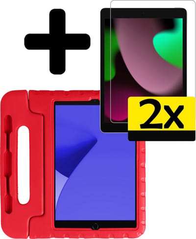 Hoes - Geschikt voor Apple iPad 8 (2020) - 10.2 inch - 8e Generatie - Met 2x Screenprotector - Kinderhoes Shockproof Bumper - Kidsproof Case - Tablet Hoesje - Kinder Cover - Rood