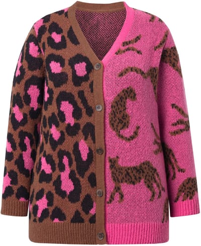 MIAMODA - Dames - Vest straight fit leo-motiefmix - Neon bes - Maat 46+