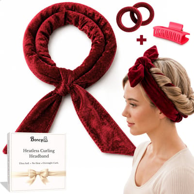 Boncy® Heatless Curls Haarband - Haarrollers - Rollers Voor Krullen - Krulband Inclusief 2 Elastiekjes - Krulspelden Haarkruller - Haar Kruller - Krullers Zonder Hitte - Warmtevrije Krulset 3 Delig - Voor Lang & Kort Haar - Rood