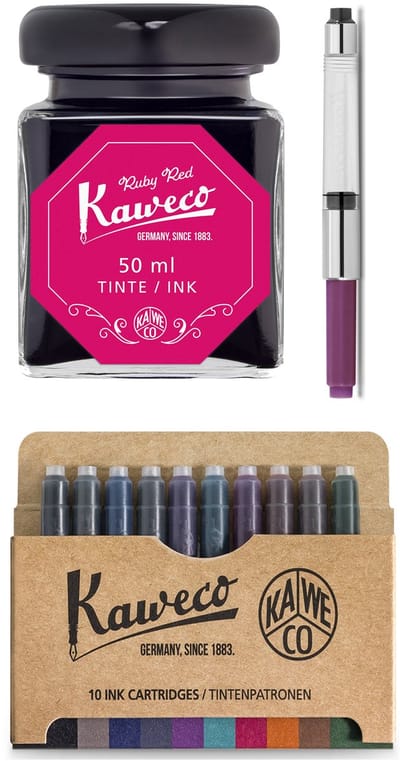 Kaweco - Ink bottle en Standaard Converter - Ruby Red - potje vulpeninkt - Rode originele Kaweco-inkt in 50 ml glas - Converter met rode achterkant - doosje 10 patronen