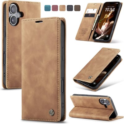 CaseMe - Telefoonhoesje geschikt voor Apple iPhone 16 - Wallet Book Case - Met Magnetische Sluiting - Licht bruin