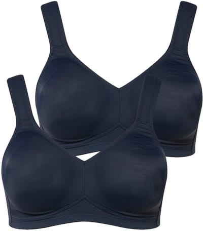 Ulla Popken - Dames - Microvezel-beha set van 2 zonder beugel voorgevormde cups - Nachtblauw - Maat 105B