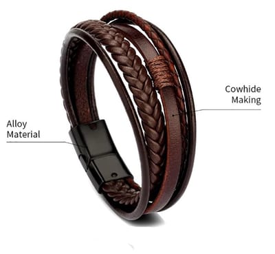 Actie4you® - Leren Armband met 5 Lijnen - RVS - Magnetische Sluiting – 21 cm – Armband – Unisex – Armband voor Heren - Bruin met zwarte sluiting