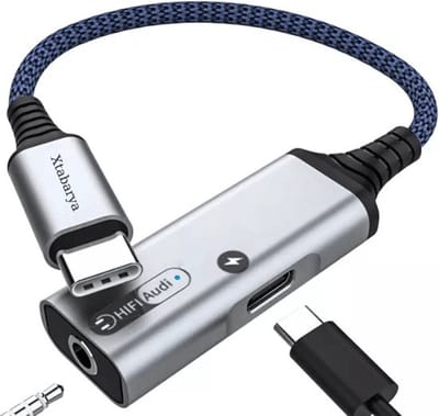 Xtabarya 2-In-1 Usb C Tot 3.5 Mm jack Adapter met Hifi Dac Type C Pd 60W Opladen Vrouwelijke Usb C PD2.0 Snel Opladen -Grijs