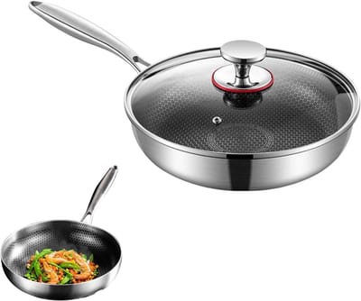 Koekenpan Roestvrij Staal - Koekenpan Antiaanbak - Maaltijdbereiding - Krasbestendig Oppervlak - 26 cm - Zilver