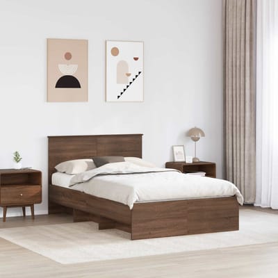 vidaXL - Bedframe - met - hoofdeinde - Bruin - Eiken - 120 - x - 123 - cm - Bewerkt - hout