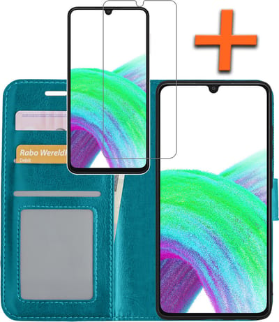 Hoes - Met Screenprotector - Geschikt voor Samsung Galaxy A33 - Luxe Pasjeshouder - Bookcase Portemonee - Flip Case - Kunstleer Book Case - Flipcase - Book Cover - Walletcase - PortemonneeHoes - Turquoise