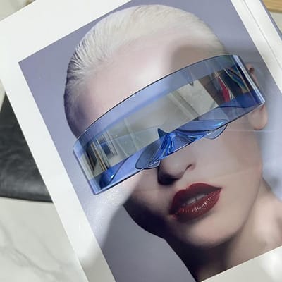 Futuristische Smalle Cycloop Vizier Zonnebril Laser Bril UV 400 Zonbescherming Persoonlijkheid Spiegelend Zicht Optische Lenzen Kostuum gray