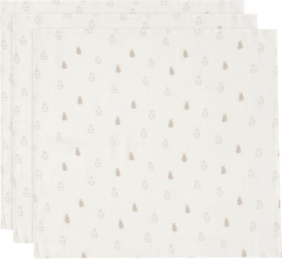 Jollein x Nijntje - Hydrofiele Doek Small 70x70cm - Inbakerdoek, Spuugdoekjes, Baby Doeken - Zacht Katoen - Happy Miffy - Nougat - 3 Stuks