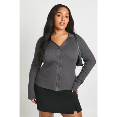boohoo Dames PLUS BUTTON DOWN CARDIGAN | Charcoal | Maat: 28