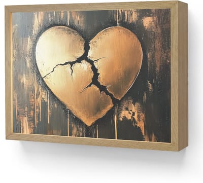 Wandlamp 40x30 cm - Oplaadbaar - Gebroken hart - Goud - Houtlook - Liefde - Wandlampen binnen woonkamer - Slaapkamer lamp - Decoratieve nachtlamp - Vloerlamp draadloos
