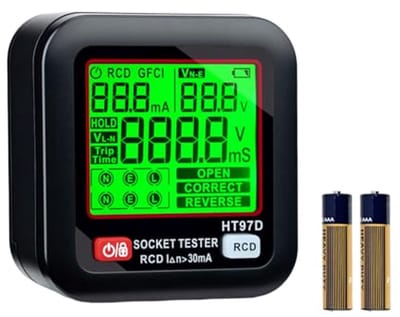 Stopcontacttester met LCD-display en RCD-testfunctie – 30-260V, 6 soorten foutdiagnose