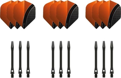 Darts Set - 3 sets - XS100 Curve - Oranje - Darts flights - plus 3 sets - aluminium - darts shafts - zwart - medium