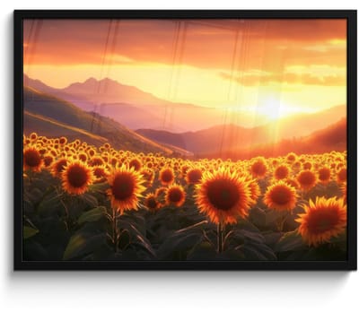 Poster in lijst - Fotolijst 70x50 cm - Posters - Zonnebloemen - Zonsondergang - Landschap - Posterlijst zwart - Decoratie - Wanddecoratie woonkamer - Muurdecoratie slaapkamer