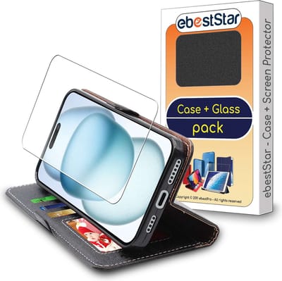 ebestStar - Hoes geschikt voor iPhone 15 Plus Apple, Wallet Etui, Book case hoesje, Zwart + Gehard Glas