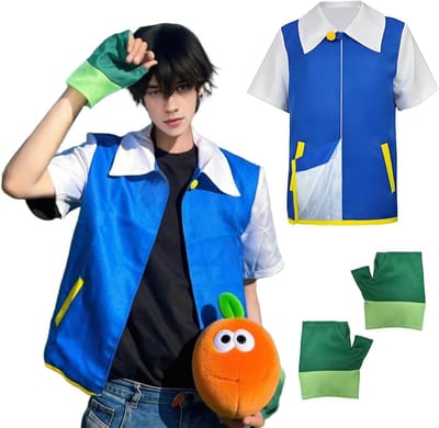 Anime Kostuum voor Cosplay en Feestjes, Blauw Korte Mouwen met Handschoenen, Unisex Outfit voor Halloween en Themapartijen, Perfect voor Anime Fans